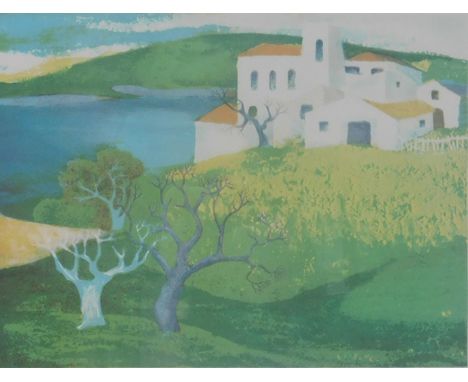 Ramón LLOVET (1917 - 1987).  Kloster am See (?)53 cm x 65 cm. Lithographie. Unten links in Bleistift nummeriert 43/75, rechts