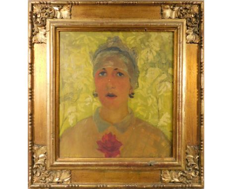 Katalin HINDI SZABÓ (1889 - 1929). Portrait einer Dame / Selbstportrait?50 cm x 45 cm. Gemälde. Öl (?) auf Holz. Signiert und