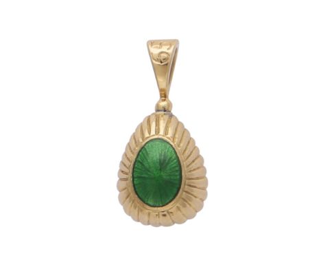 SARAH FABERGE A contemporary enamelled egg pendant in 18ct yellow gold by Sarah Faberge, designed as an egg with reeded decor