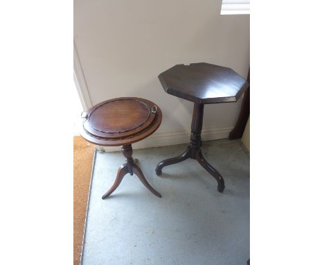 Two tripod side tables, one with a lifting tray top 