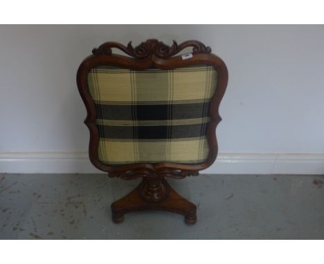 A rosewood firescreen with silk work panel, 75cm tall x 47cm 