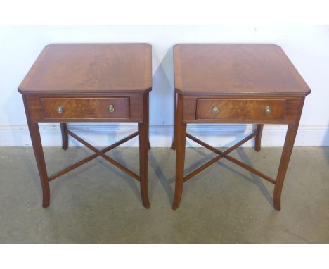 A pair of mahogany single drawer lamp tables - made by a local craftsman to a high standard - 56cm H x 56cm x 56cm 