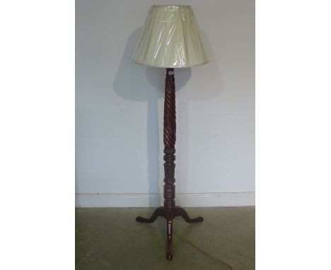 A mahogany lamp, including new hand made and lined shade 