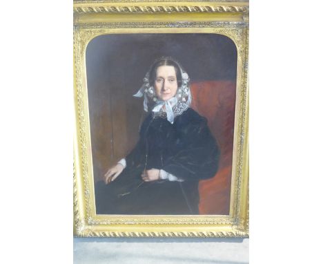 A 19th century oil on canvas portrait of a lady in a heavy gilt frame, 117cm x 98cm  - unsigned 