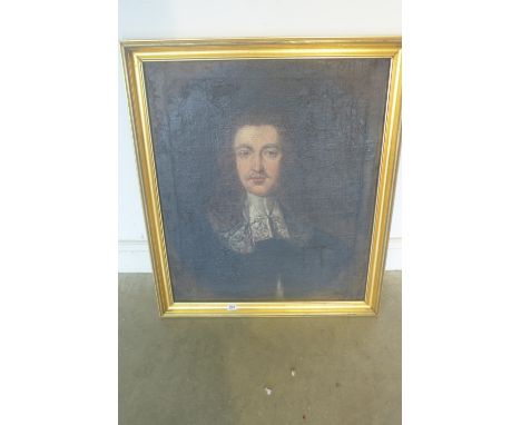 An oil on canvas portrait of a gentleman in a 17th century clothing, in a gilt frame, - 84cm x 83cm - unsigned 