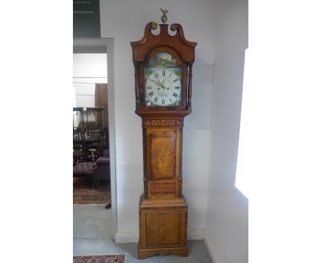 A mahogany eight day striking longcase clock. with a 13 inch arched painted dial signed Vale Lutterworth - 92 inches tall, ru