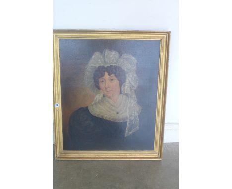A 19th century oil on canvas portrait of a lady - unsigned, in a gilt frame 74cm x 64cm 
