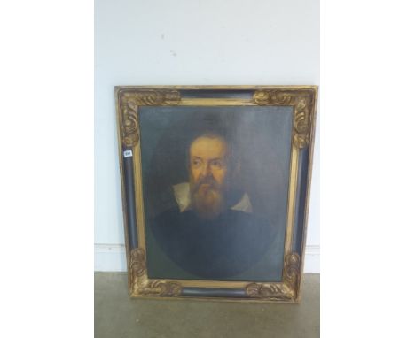 An oil on canvas portrait possibly of a scholar in an ebonised and gilt frame, 88cm x 72cm 