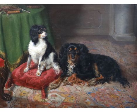 Sir Edwin Henry Landseer (1802-1873) Portrait of two spanielsoil on canvasinitialled33 x 43cm.Oil on canvas relined 10 to 20 