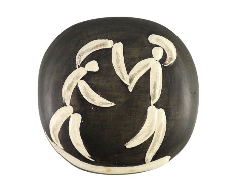 Pablo Picasso (Spanish 1881-1973) for Madoura pottery, Danseurs [A.R. 388] plaque, 1956,white earthenware plaque with black a