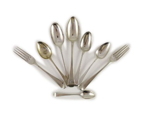 A mainly 19th century harlequin canteen of silver Old English pattern flatware,some with engraved initials or crest, comprisi