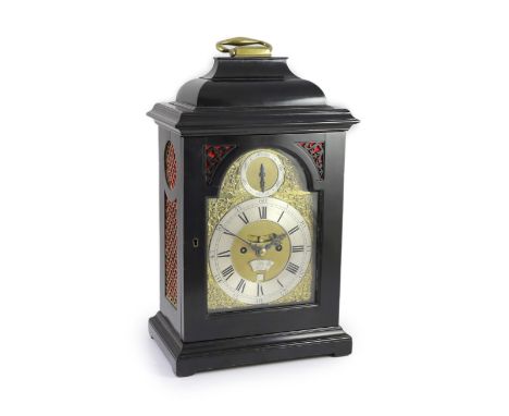 Isaac of Hurley of London. A George III ebonised eight day hour repeating bracket clock,in plain architectural case with 6.5 