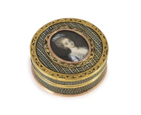 A late 18th century tortoiseshell boîte-à-miniature, the cove decorated with an inset portrait miniature of a young lady, mou