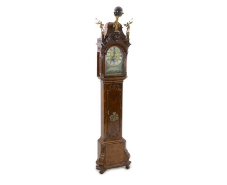 Paulus Bramer En Zoon of Amsterdam. An 18th century Dutch walnut repeating 8-day alarum longcase clockSurmounted with figures