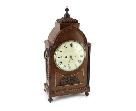 William Storer of London. A Regency parcel ebonised mahogany hour repeating bracket clock,with gothic architectural case and 