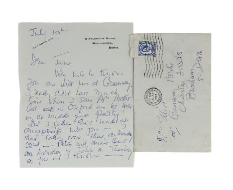 A manuscript letter from Agatha Christie to Mrs Elliot on Winterbrook House notepaper,one sheet, dated 'July 19th', together 