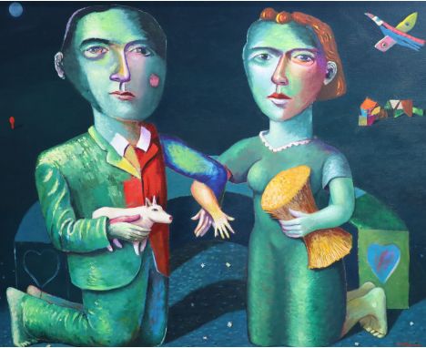 § § Neil MacPherson R.S.A, (Scottish, 1954-) The Pilgrimsoil on canvasBoundary Gallery label verso82 x 100cm.Good untouched c