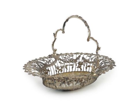 A George III pierced silver oval epergne basket, by Vere &amp; Lutwyche, engraved with the Heneage family crest,with floral b
