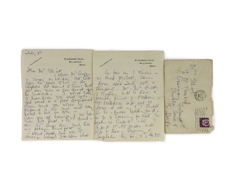 A manuscript letter from Agatha Christie to Mrs Elliot on Winterbrook House notepaper,two headed sheets, dated July 4th, toge