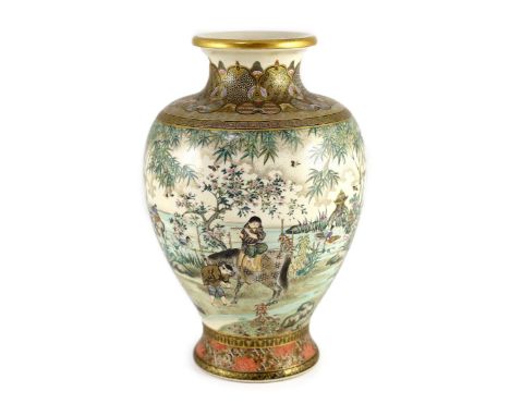 A fine Japanese Satsuma pottery vase, signed Takezan, Meiji period,finely painted with boys in a garden scene with flowers, b