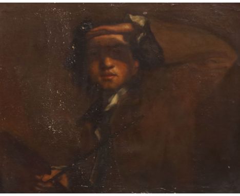 After Sir Joshua Reynolds (1723-1792) Self portrait of the artist holding a mahl stickoil on canvas61 x 75cmOil on what looks