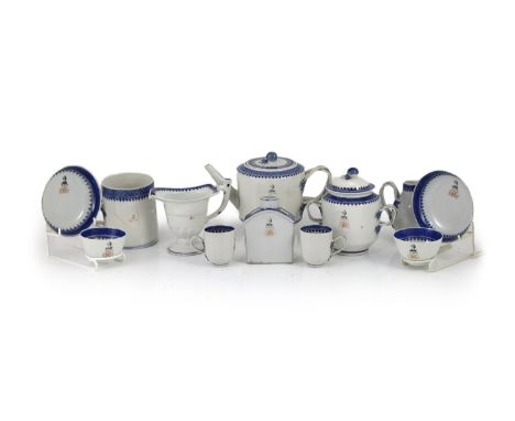 A Chinese export armorial forty two piece part tea service, late 18th century, decorated with the Haldane crest and motto 'Su