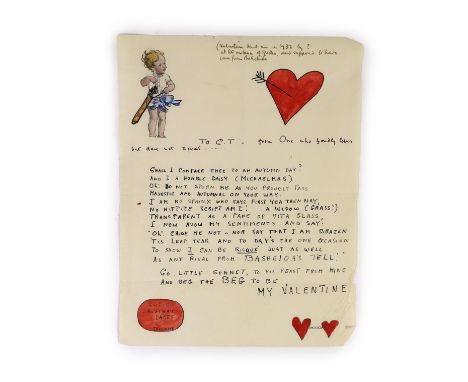 ° ° Agatha Christie (1890-1976) - A valentine, inscribed ‘’To C.T [Dr Reginald Campbell Thompson, (1876-1941), Oxford profess