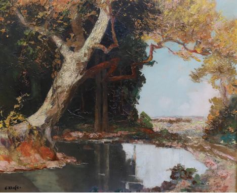 § § Constantin Kluge (French, 1912-2003) 'Le Lagon Forestier'oil on canvassigned with label verso51 x 61cmOil on original can
