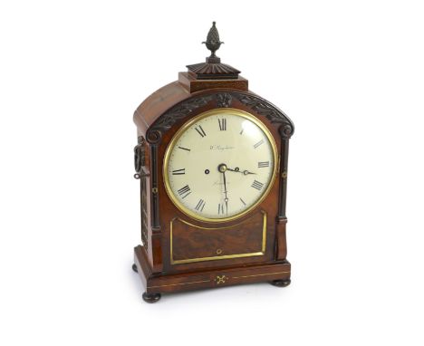 W. Bagshawe of London. A William IV brass inset mahogany bracket clock,with arched architectural case and painted Roman dial 