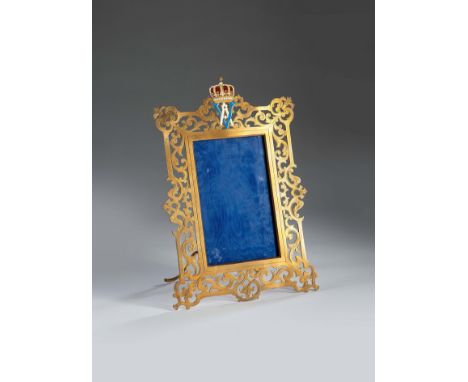 Geschenkrahmen der Kaiserin Auguste Viktoria, Königin von Preußen (1858-1921). Rahmen Bronze vergoldet, fein ziseliert, email