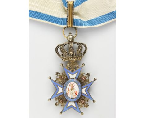 St. Sava-Orden, 1. Modell verliehen 1883-1903, Kommandeurkreuz (III. Klasse). Kreuz Silber vergoldet und emailliert, kleine T