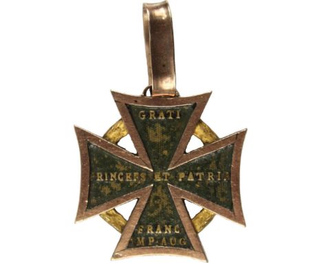 Armeekreuz "Kanonenkreuz" 1813/1814, Bronze patiniert mit goldenem Rahmen und Bandöse. Inschrift "Johann Csolnakofy v. Csolna