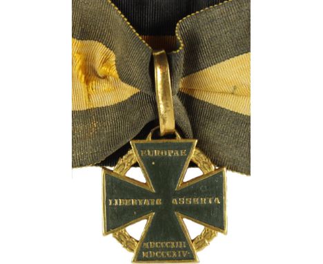 Armeekreuz "Kanonenkreuz" 1813/1814, Bronze vergoldete Offiziersausführung am Originalband - Zustand II