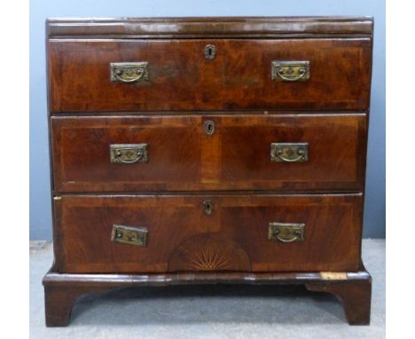 19th century mahogany chest of three long drawers on bracket feet, with parquetry inlaid decoration, 105cm x 108cm x 55cm    