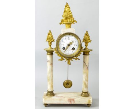 Early 20th century gilt metal and marbled twin train mantel clock, 42 x 20cm  PROVENANCE: Consigned from a local deceased est