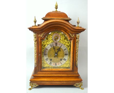 Mahogany cased two train bracket clock, by R S Muller of Mulheim, the eight day movement striking the hours, half and quarter
