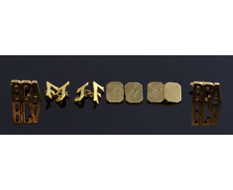 Two pairs of personalised gold cufflinks, BCA for British Car Auctions, and another pair with initials, 9 ct  9 ct 30 grams 