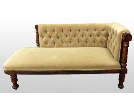 19th Century rosewood button back chaise long, 136cm wide      Case - Overall condition in need of extensive restoration. Wat