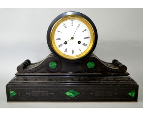 Black slate twin train mantel clockPROVENANCE: Consigned from a local deceased estate, the property of a clock restorer..    