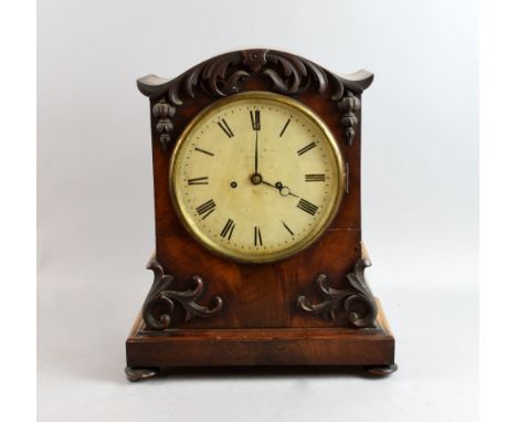 19th mahogany mantle clock, the two train fusee movement striking the hours on a bell, 42cm x 34cm       Case Split to case, 