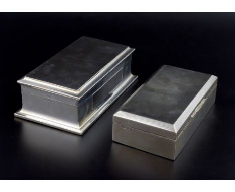  George V silver cigarette box of plain rectangular form, by Walker & Hall, Sheffield, 1930, and another smaller cigarette bo