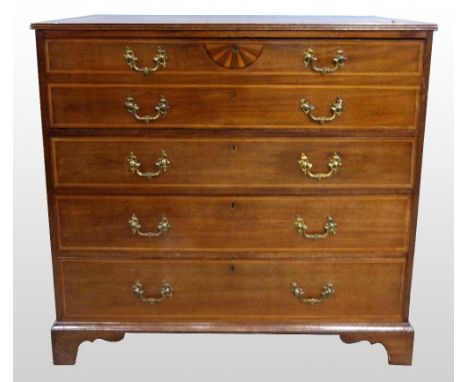 19th Century mahogany secretaire chest with a fitted drawer above three drawers on bracket feet, 104 x 109 cm       