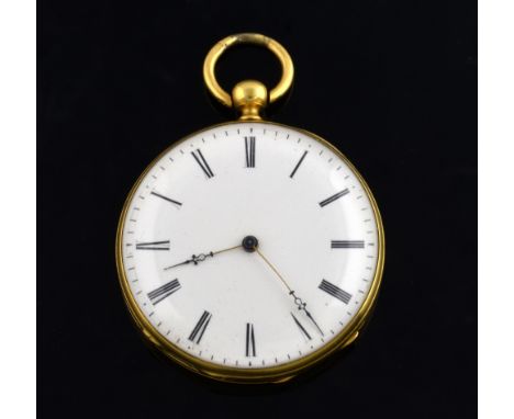 French gold pocket watch, enamel face, reverse engraved with a cartouche, interior marked 'Cachot aine a Alger'.  French mark