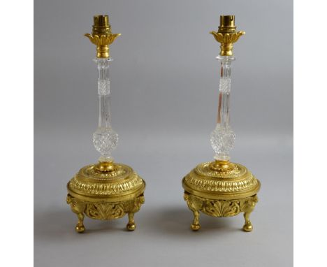 Pair of glass and gilt metal lamp bases in the Regency style, each 35cm high       