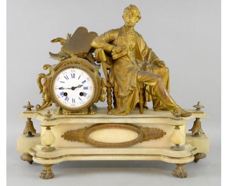 19th Century gilt metal mantel clock on onyx base 40 x 44 cm       