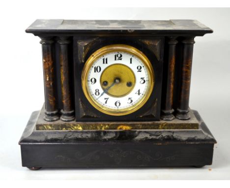 19th Century wall clock with painted dial, an oak cased mantel clock and two other mantel clocks PROVENANCE: Consigned from a