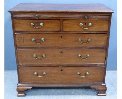 19th Century mahogany chest with brushing slide above two short and three long drawers on ogee bracket feet, 94 x 99 cm      
