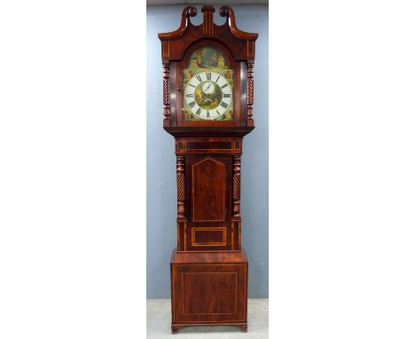 18th century mahogany longcase clock, the painted dial with Roman numerals, subsidiary seconds dial, date aperture and twin t