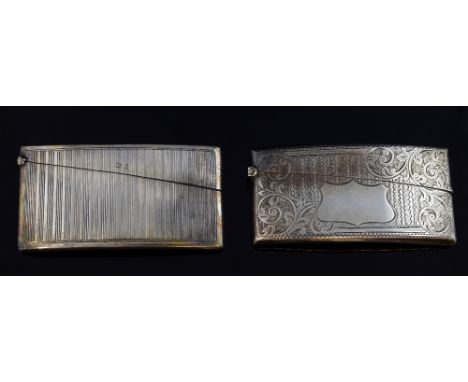 Edward VII silver card case with bright cut decoration, of curved form, by Joseph Gloster Ltd., Birmingham, 1907, and another