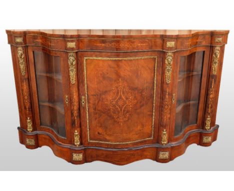 19th century walnut and marquetry inlaid credenza with gilt metal mounts, 106cm  h x 190cm w       Minor surface scratches, m